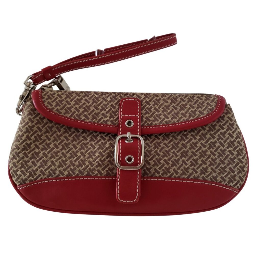 Talbots Red Leather Trimmed Fabric Wristlet Clutch Wallet, Great Fall Accessory